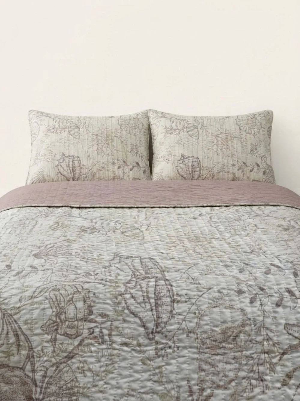 3-Piece King Quilt Set,Reversible Nautical,Dusty Rose,2 Shams,Lightweight